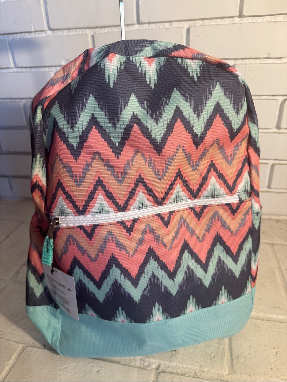 NWT Wexford Teal & Coral Chevron Boho Basic Backpack School Travel Bookbag